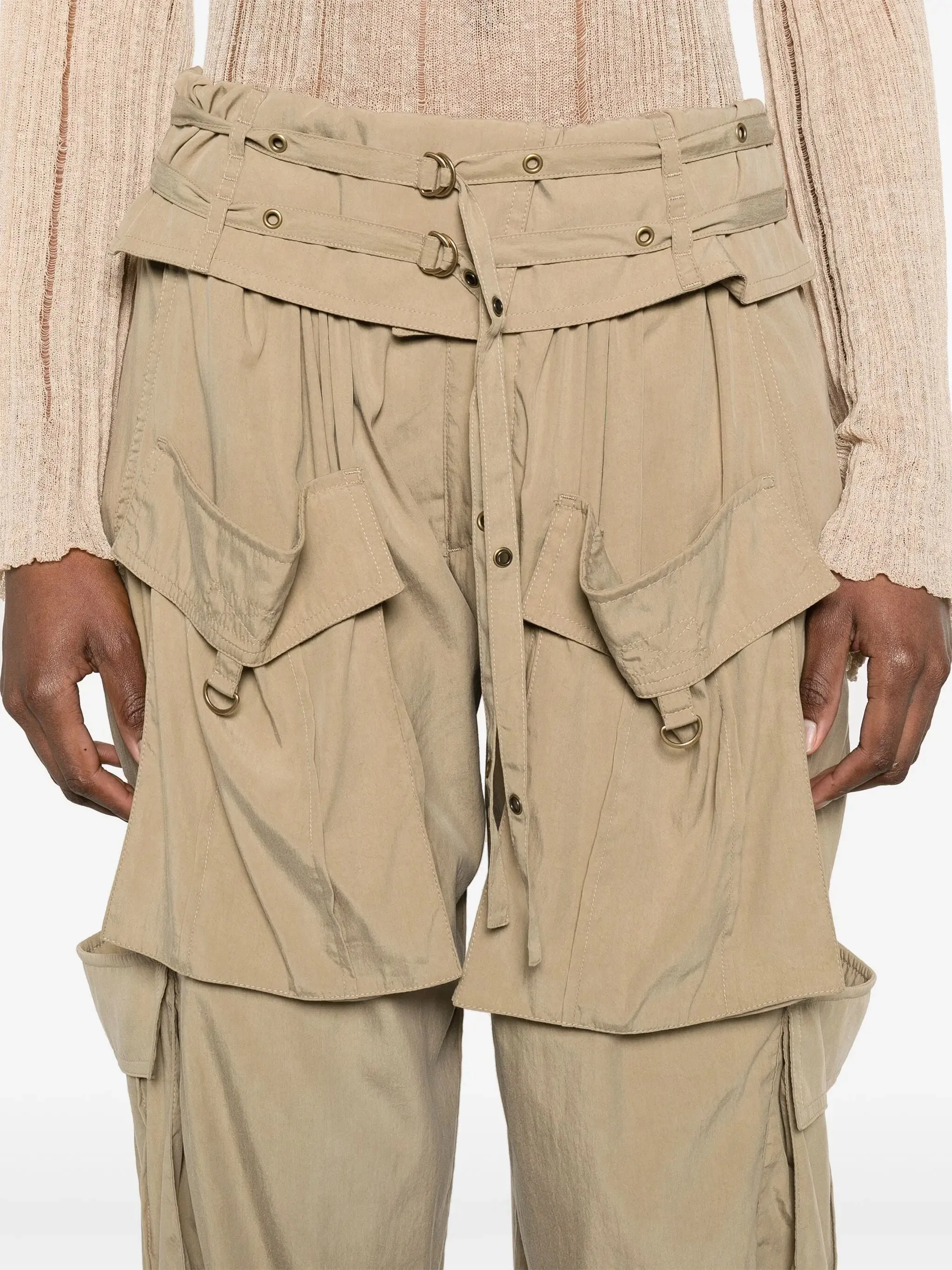 Women’s Beige Mid-Rise Cargo Pants