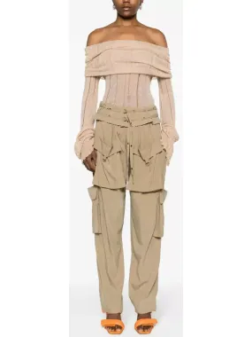 Women’s Beige Mid-Rise Cargo Pants