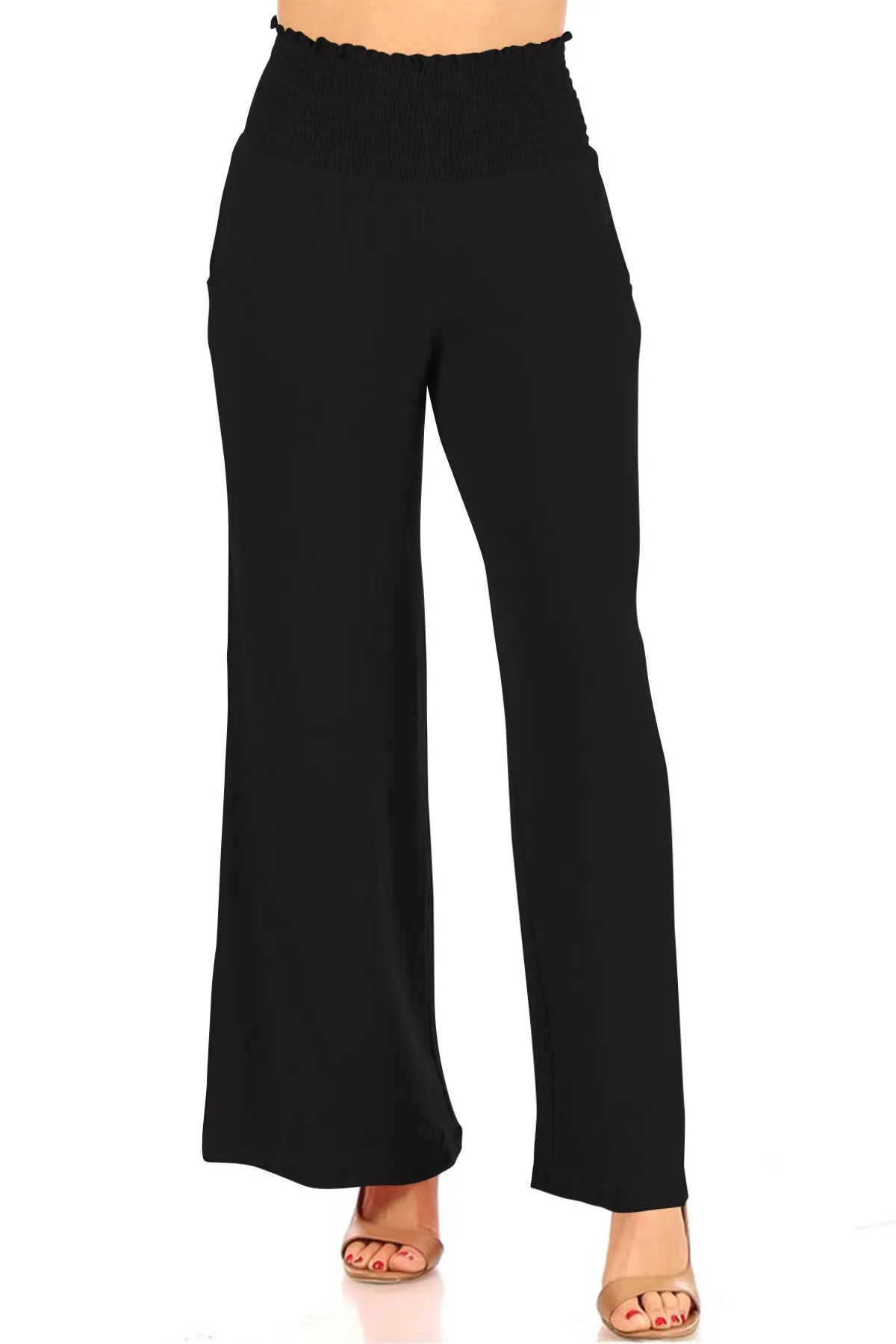 Women's Casual Full Length High Waist Side Pockets Relaxed Fit Wide Solid Lounge Pants